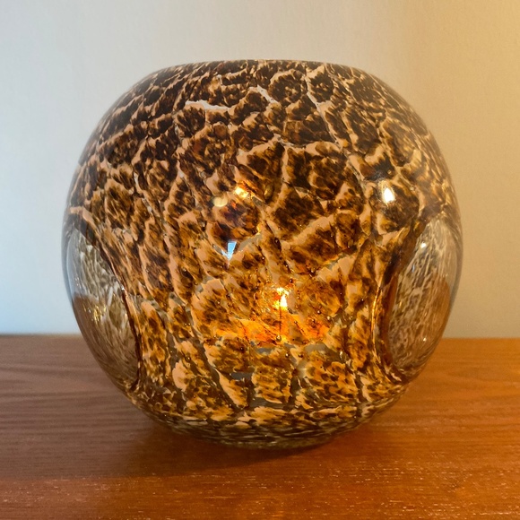 Art Glass Tortoise Shell Pattern with Windows - Candle Holder or Vase - Picture 3 of 15